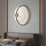 Modern Round Marble LED Wall Sconce Natural Stone Backlit Fixture for Living Room and Bedroom