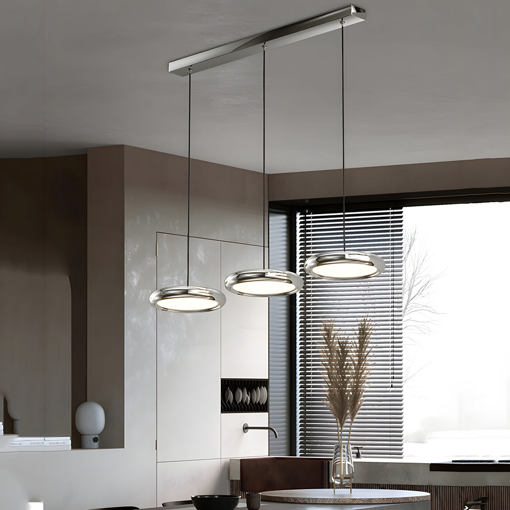 Modern Round Metallic LED Pendant Light for Kitchen Island and Dining Room Black or Chrome