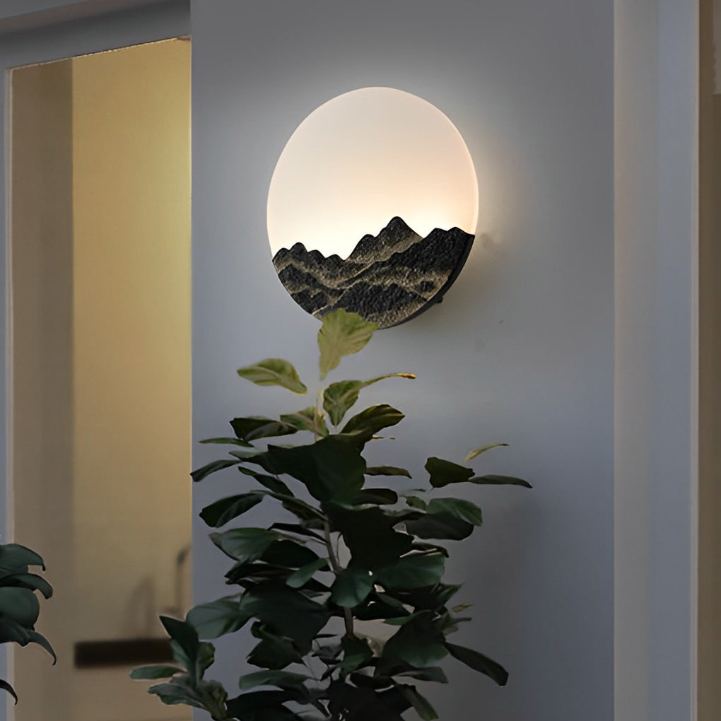Modern Round Mountain Design Exterior LED Wall Light Waterproof Stainless Steel Sconce for Yard