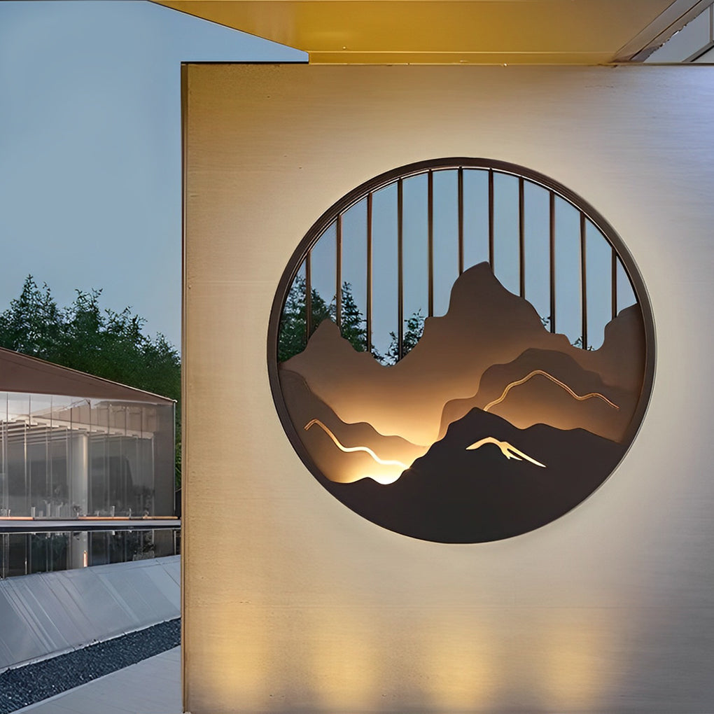 Modern Round Mountain Scenery LED Waterproof Outdoor Wall Sconce Lamp for Exterior Decor