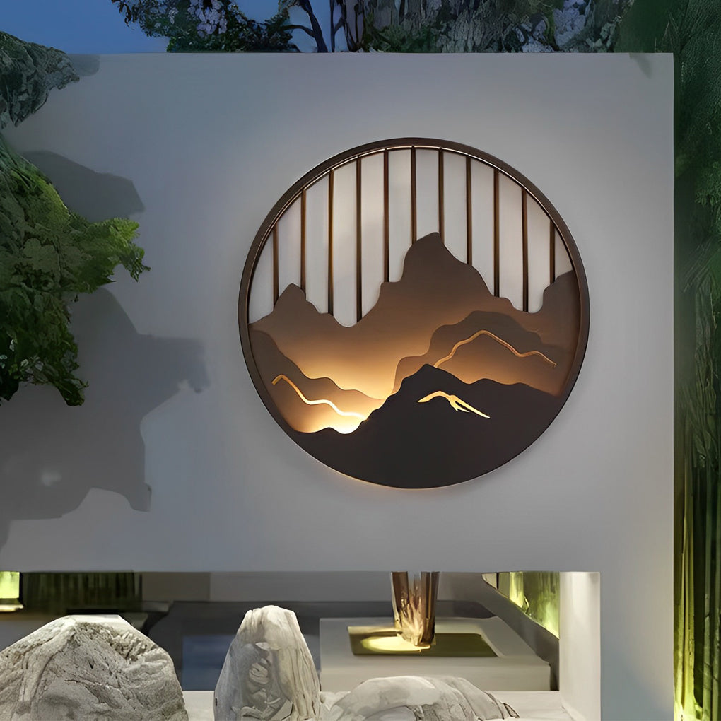 Modern Round Mountain Scenery LED Waterproof Outdoor Wall Sconce Lamp for Exterior Decor