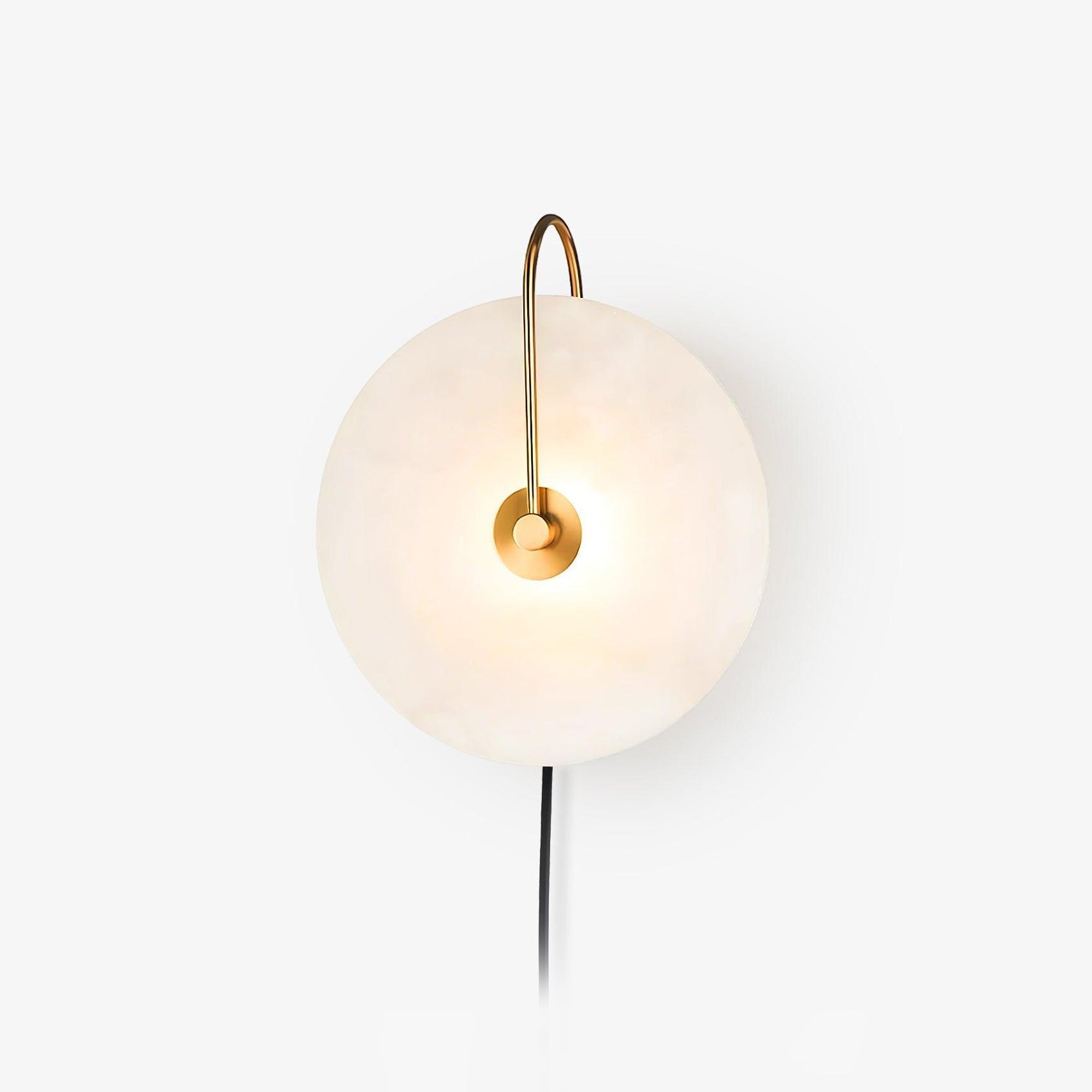 Modern Round Natural Alabaster LED Plug In Wall Sconce Ambient Indoor Lighting Fixture