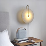 Modern Round Natural Alabaster LED Plug In Wall Sconce Ambient Indoor Lighting Fixture