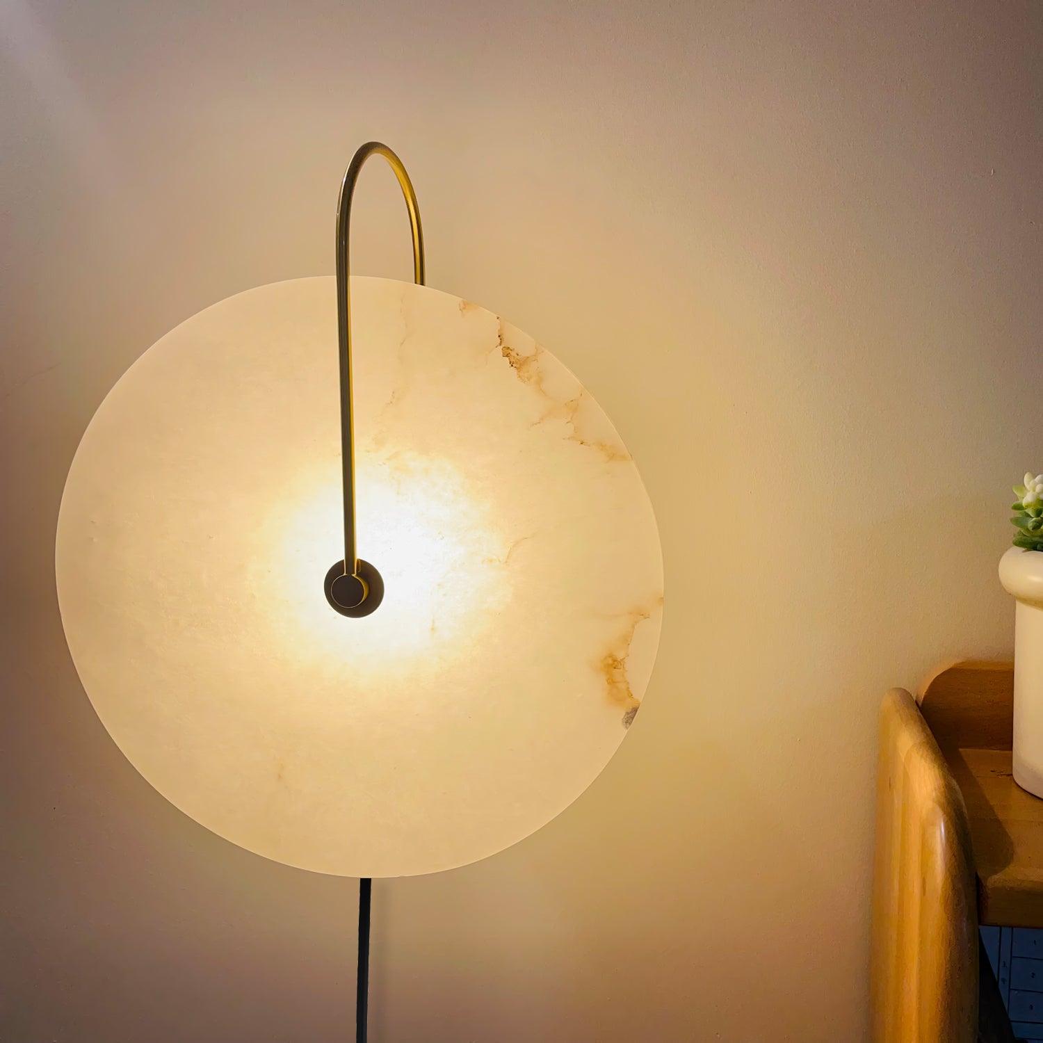 Modern Round Natural Alabaster LED Plug In Wall Sconce Ambient Indoor Lighting Fixture