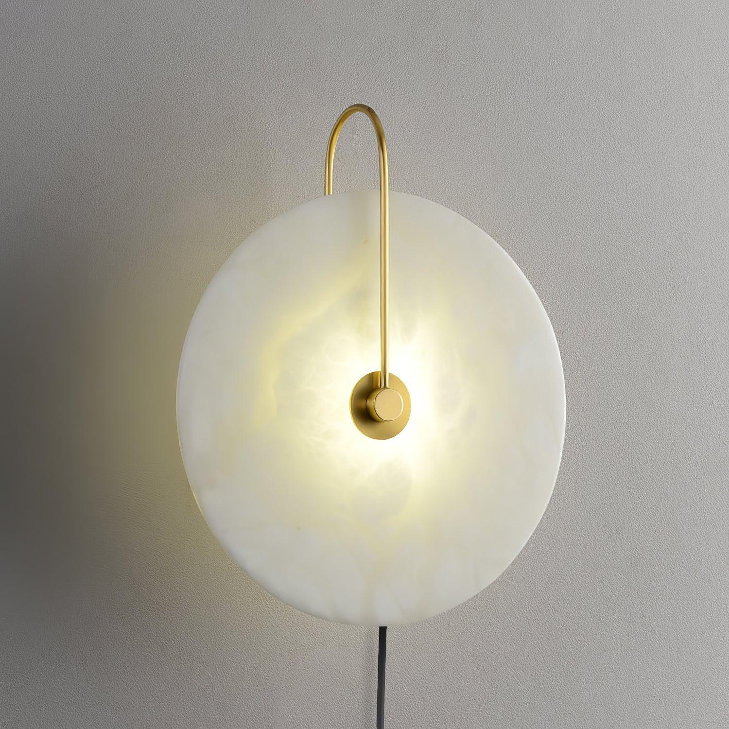 Modern Round Natural Alabaster LED Plug In Wall Sconce Ambient Indoor Lighting Fixture