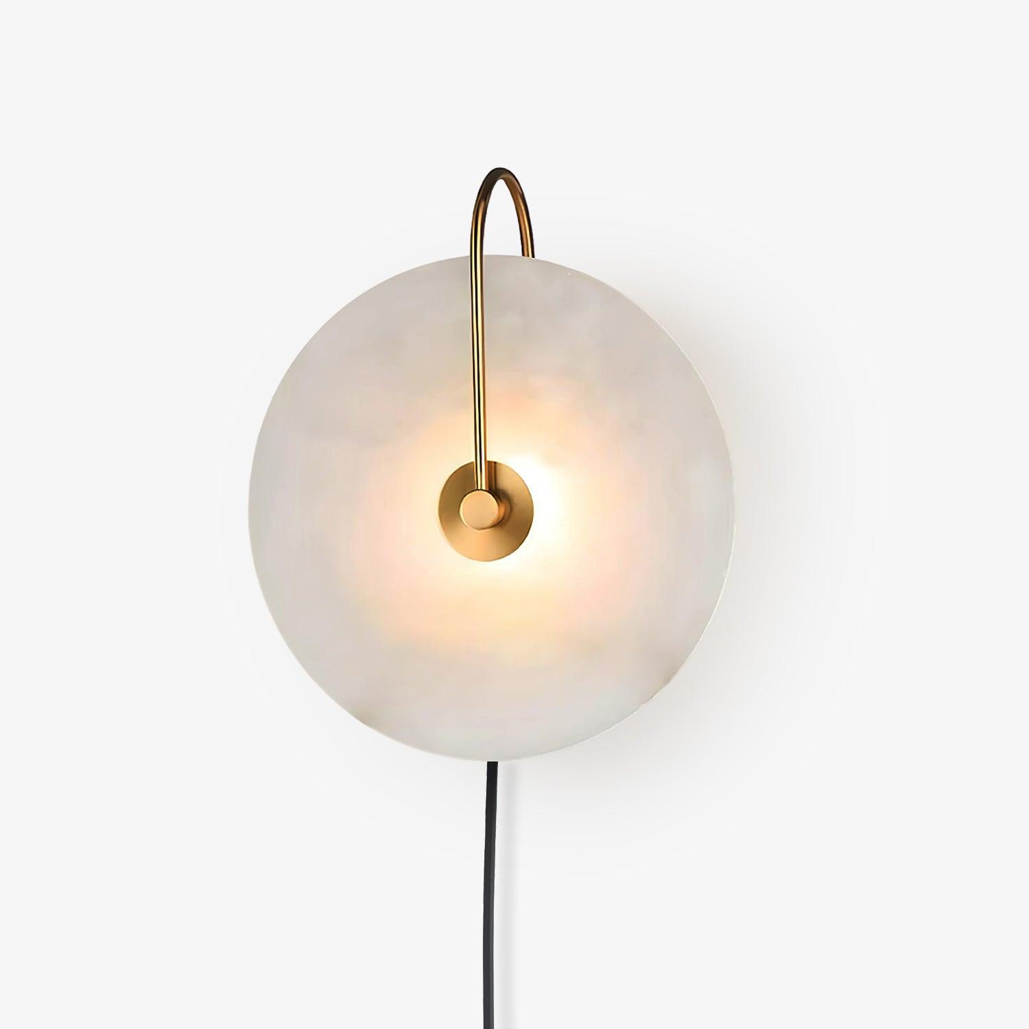 Modern Round Natural Alabaster LED Plug In Wall Sconce Ambient Indoor Lighting Fixture