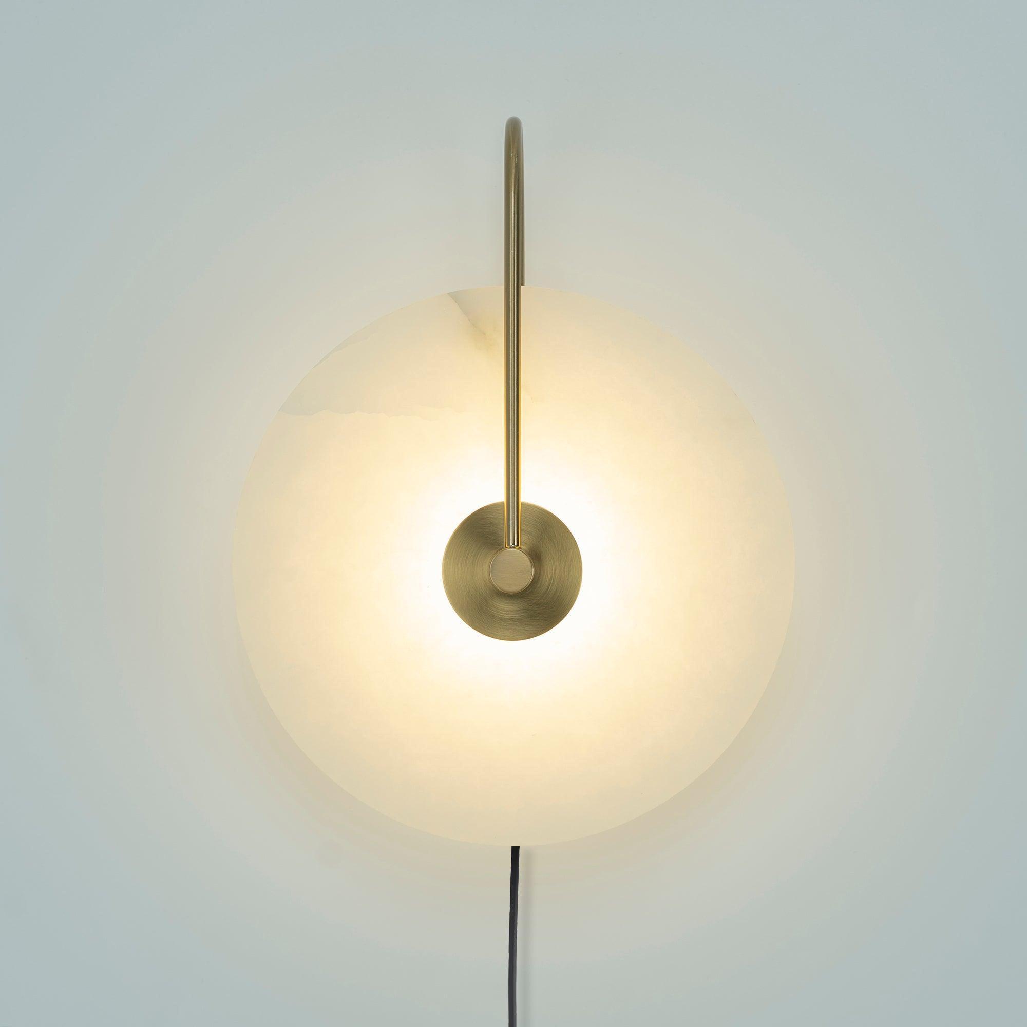 Modern Round Natural Alabaster LED Plug In Wall Sconce Ambient Indoor Lighting Fixture