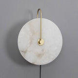 Modern Round Natural Alabaster LED Plug In Wall Sconce Ambient Indoor Lighting Fixture