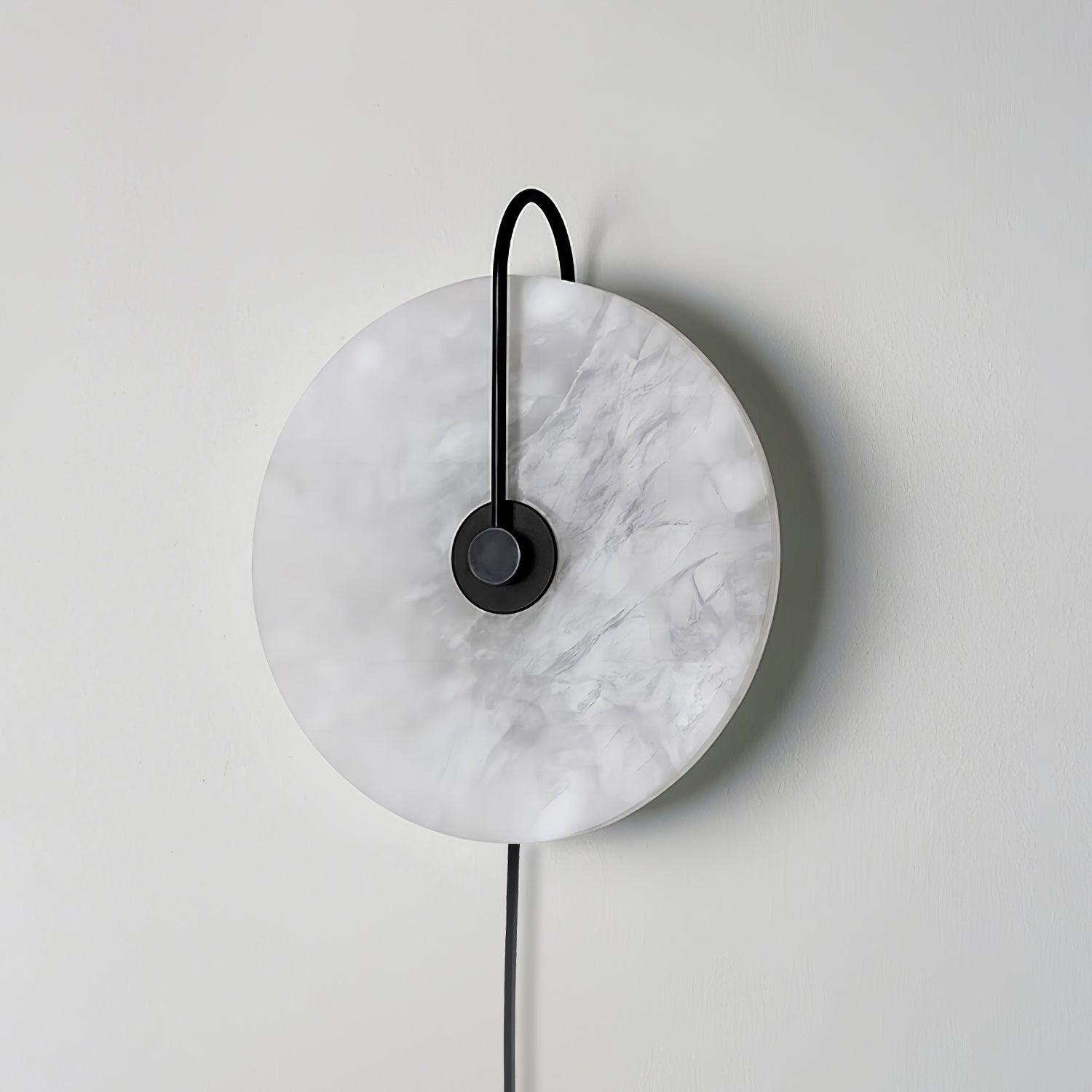 Modern Round Natural Alabaster LED Plug In Wall Sconce Ambient Indoor Lighting Fixture