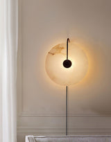 Modern Round Natural Alabaster LED Plug In Wall Sconce Ambient Indoor Lighting Fixture