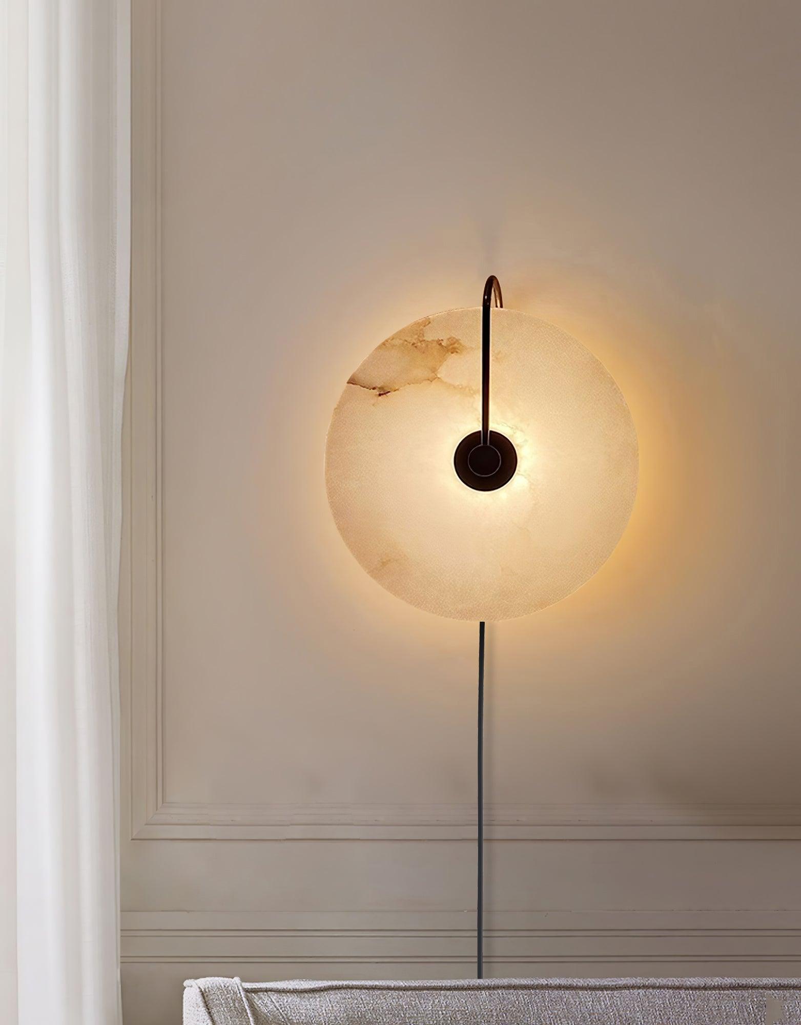 Modern Round Natural Alabaster LED Plug In Wall Sconce Ambient Indoor Lighting Fixture