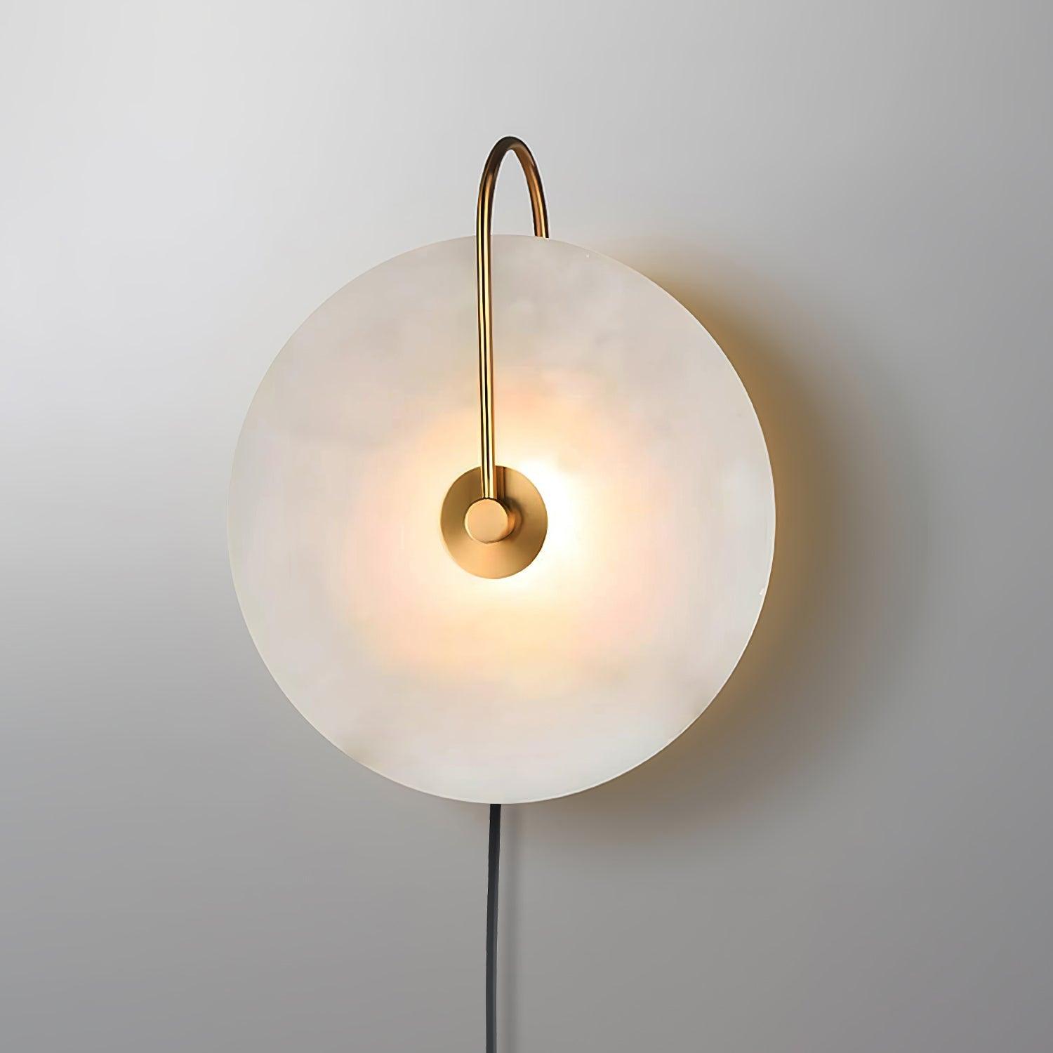 Modern Round Natural Alabaster LED Plug In Wall Sconce Ambient Indoor Lighting Fixture