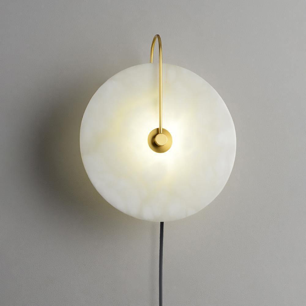 Modern Round Natural Alabaster LED Plug In Wall Sconce Ambient Indoor Lighting Fixture