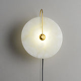Modern Round Natural Alabaster LED Plug In Wall Sconce Ambient Indoor Lighting Fixture