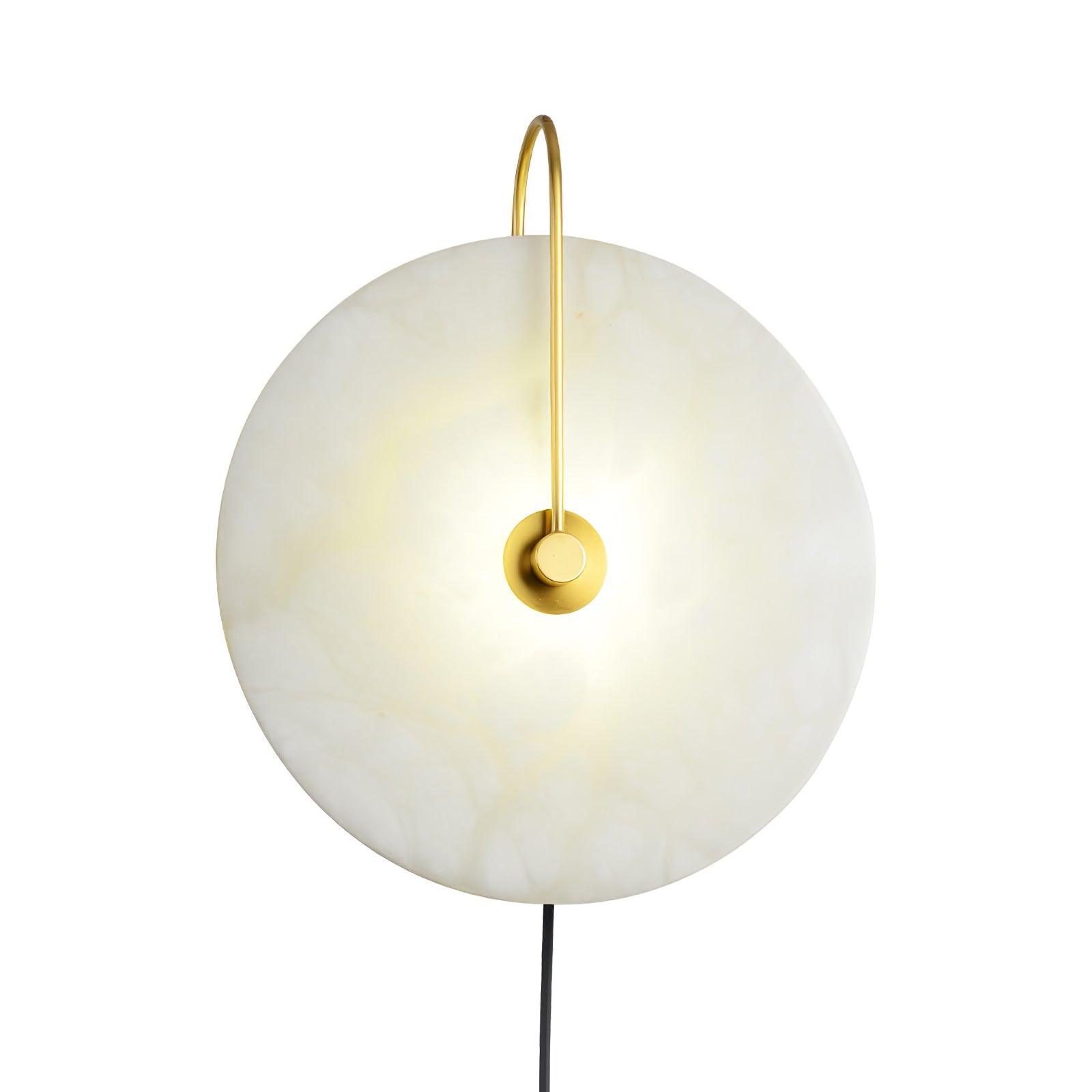 Modern Round Natural Alabaster LED Plug In Wall Sconce Ambient Indoor Lighting Fixture