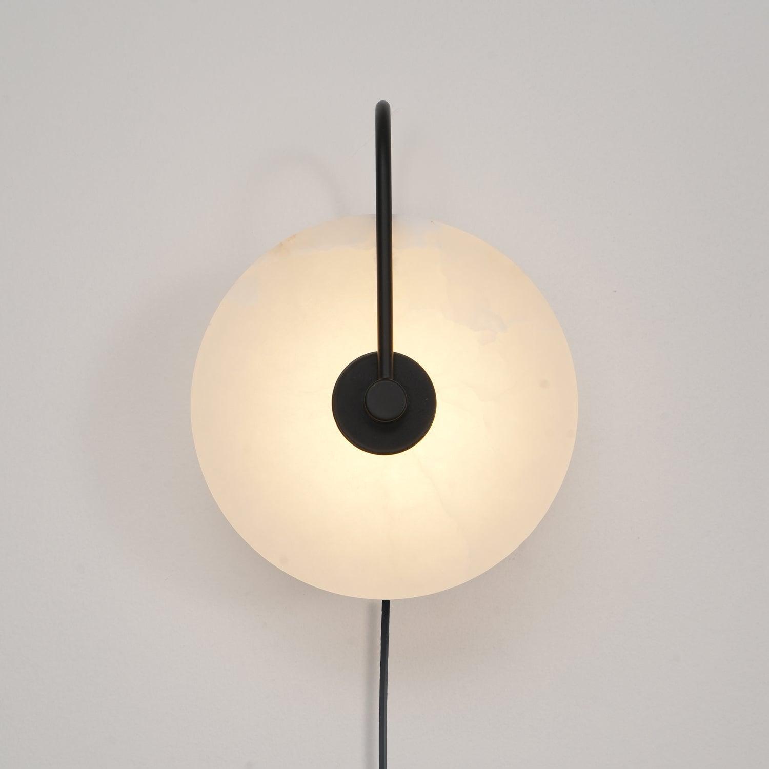 Modern Round Natural Alabaster LED Plug In Wall Sconce Ambient Indoor Lighting Fixture