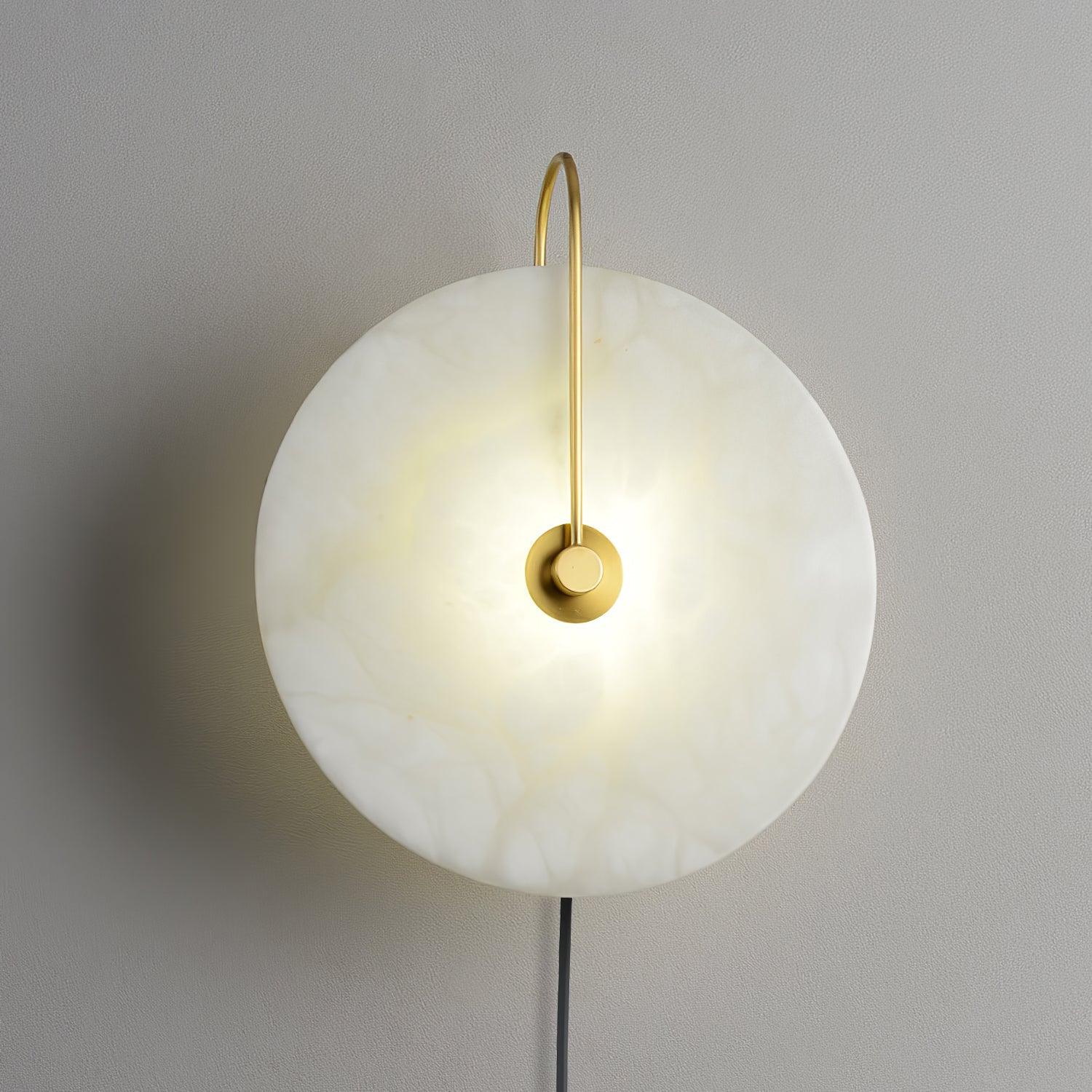 Modern Round Natural Alabaster LED Plug In Wall Sconce Ambient Indoor Lighting Fixture