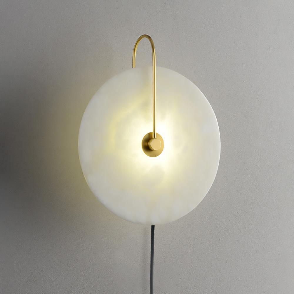 Modern Round Natural Alabaster LED Plug In Wall Sconce Ambient Indoor Lighting Fixture