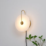 Modern Round Natural Alabaster LED Plug In Wall Sconce Ambient Indoor Lighting Fixture