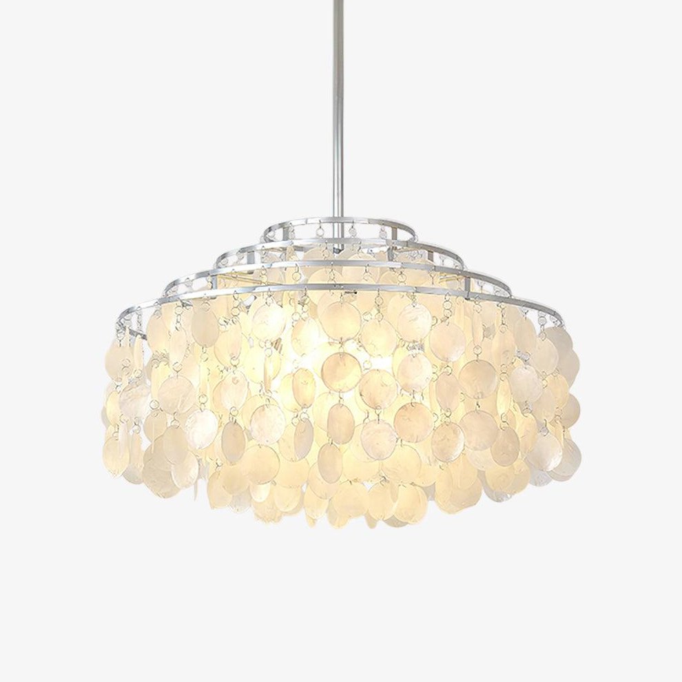 Modern Round Natural Shell Chandelier Luxury Coastal Pendant Lighting for Dining Room