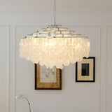 Modern Round Natural Shell Chandelier Luxury Coastal Pendant Lighting for Dining Room