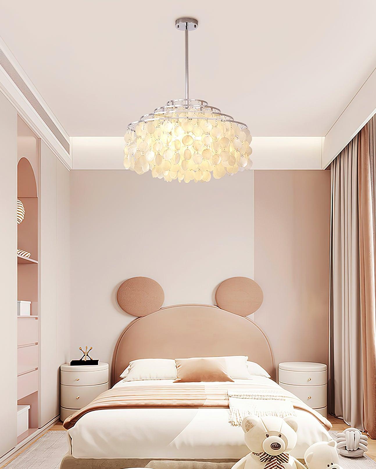 Modern Round Natural Shell Chandelier Luxury Coastal Pendant Lighting for Dining Room