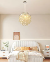 Modern Round Natural Shell Chandelier Luxury Coastal Pendant Lighting for Dining Room