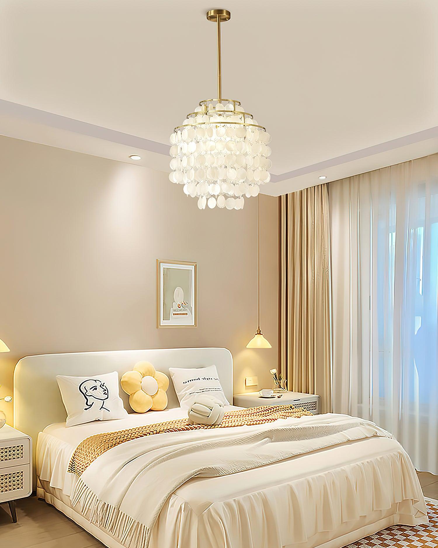 Modern Round Natural Shell Chandelier Luxury Coastal Pendant Lighting for Dining Room