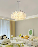 Modern Round Natural Shell Chandelier Luxury Coastal Pendant Lighting for Dining Room
