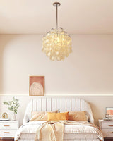 Modern Round Natural Shell Chandelier Luxury Coastal Pendant Lighting for Dining Room
