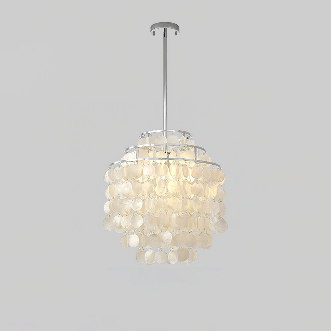 Modern Round Natural Shell Chandelier Luxury Coastal Pendant Lighting for Dining Room