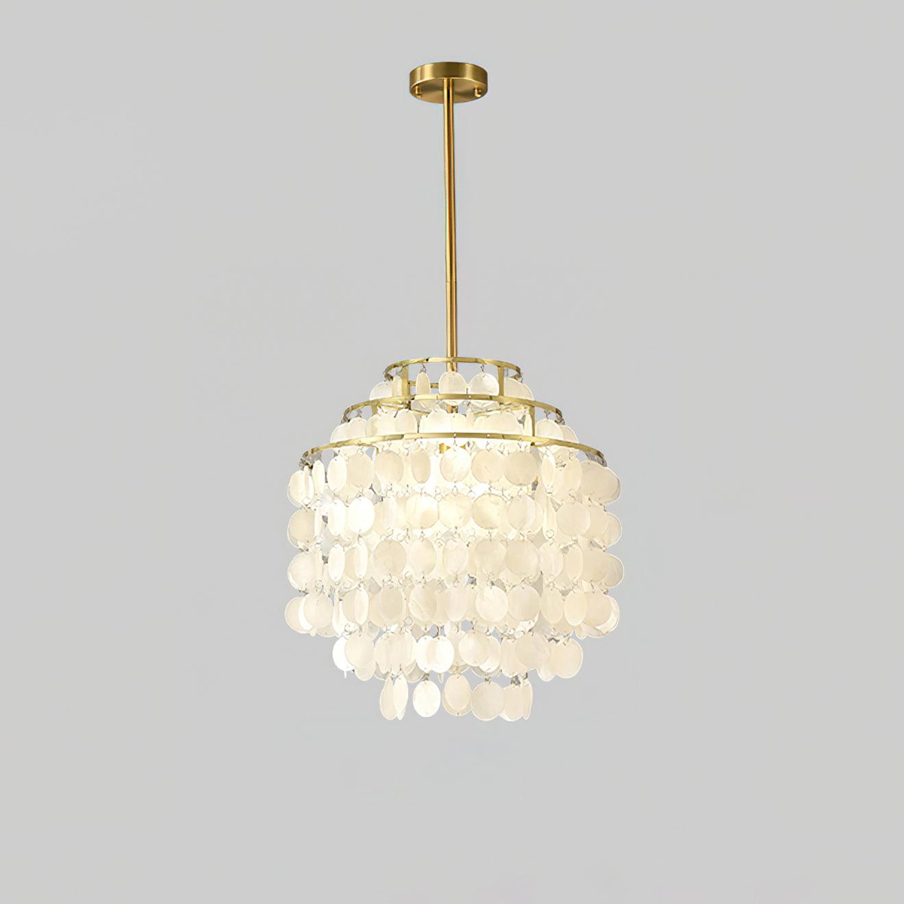 Modern Round Natural Shell Chandelier Luxury Coastal Pendant Lighting for Dining Room