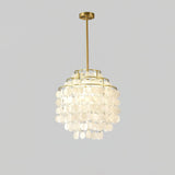 Modern Round Natural Shell Chandelier Luxury Coastal Pendant Lighting for Dining Room