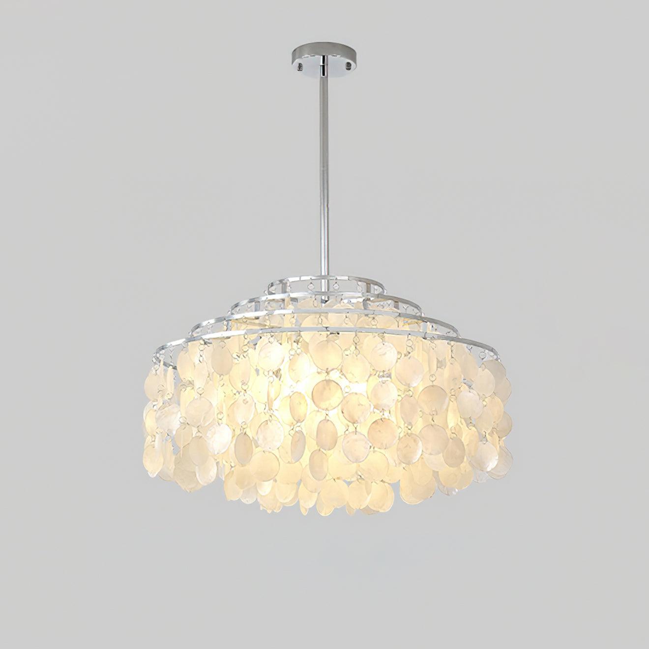 Modern Round Natural Shell Chandelier Luxury Coastal Pendant Lighting for Dining Room