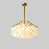 Modern Round Natural Shell Chandelier Luxury Coastal Pendant Lighting for Dining Room