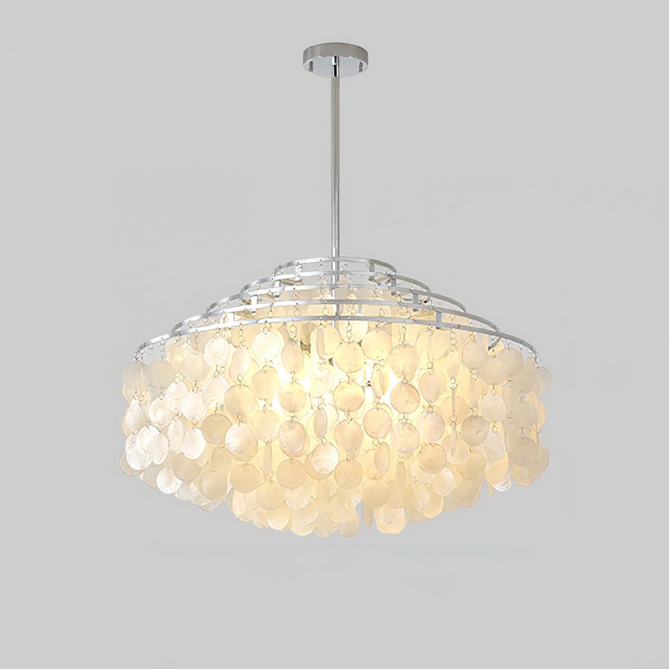 Modern Round Natural Shell Chandelier Luxury Coastal Pendant Lighting for Dining Room