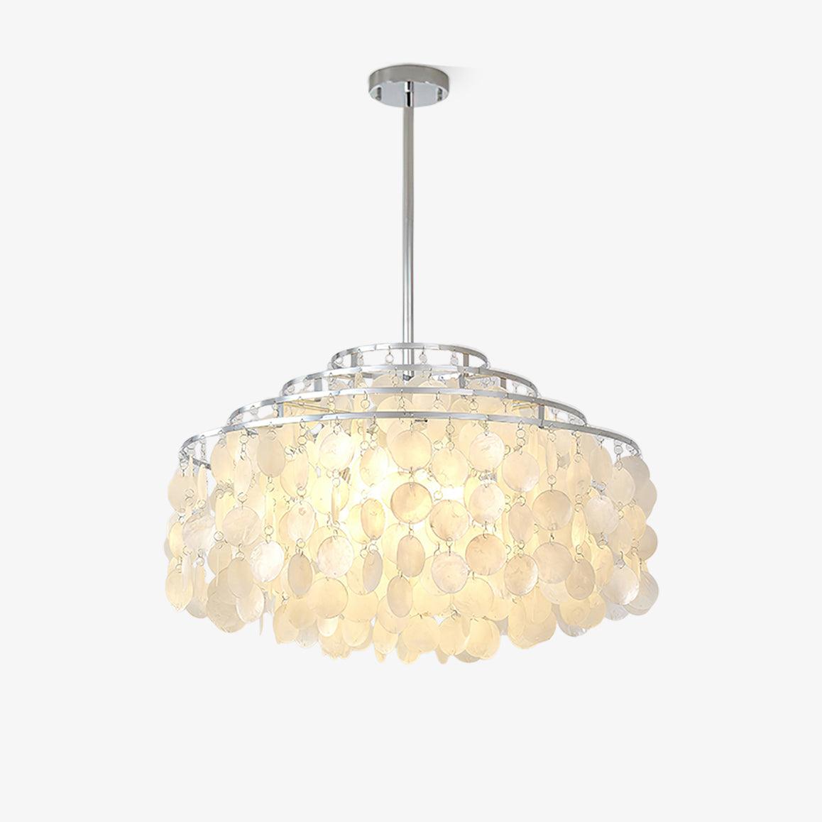 Modern Round Natural Shell Chandelier Luxury Coastal Pendant Lighting for Dining Room