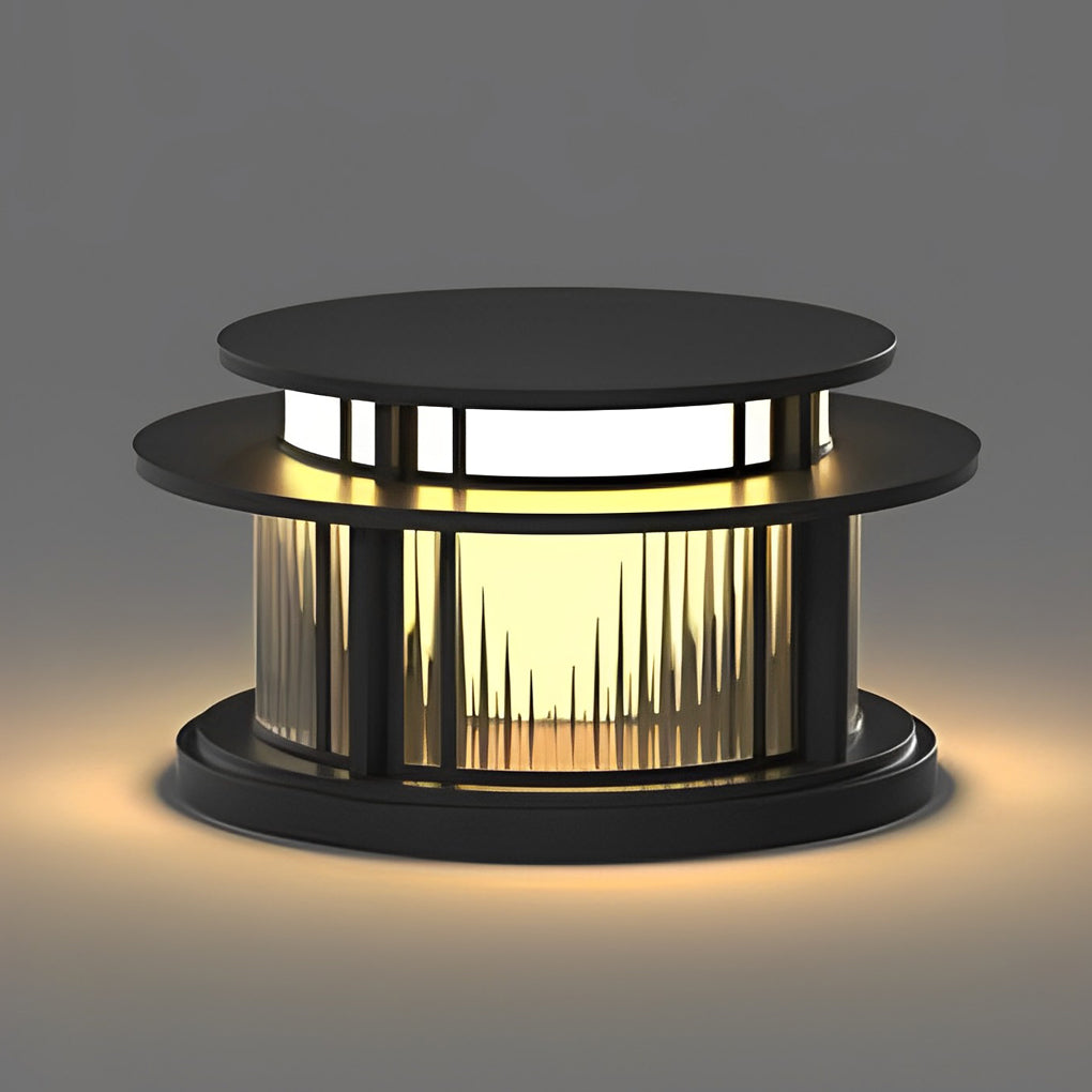 Modern Round Outdoor Waterproof Solar Post Light Black LED Pillar Cap Lantern for Garden Fences