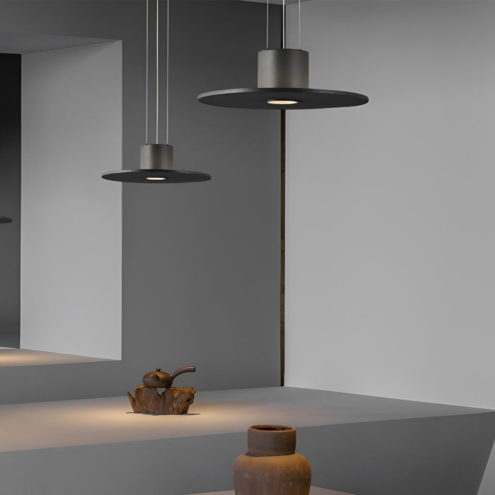 Modern Round Plate LED Pendant Light Minimalist Hanging Lamp for Kitchen Island