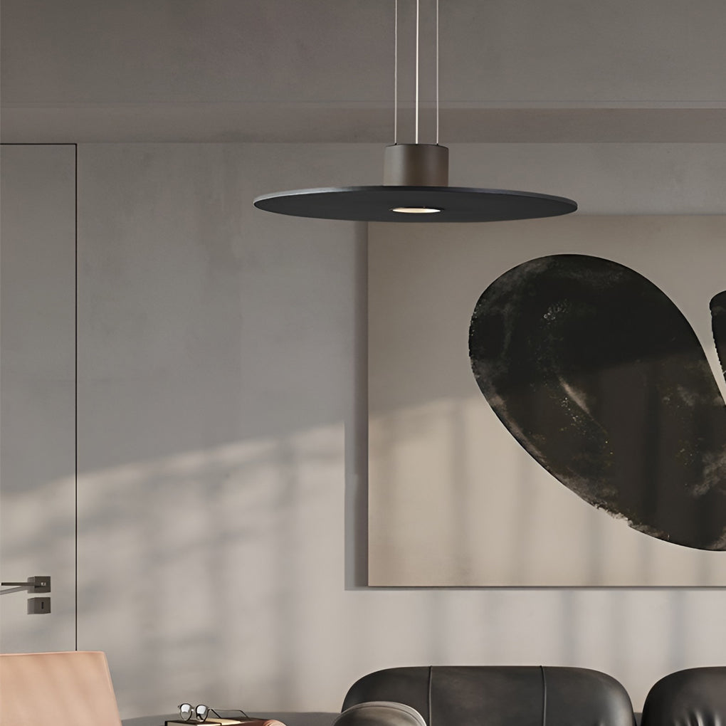 Modern Round Plate LED Pendant Light Minimalist Hanging Lamp for Kitchen Island