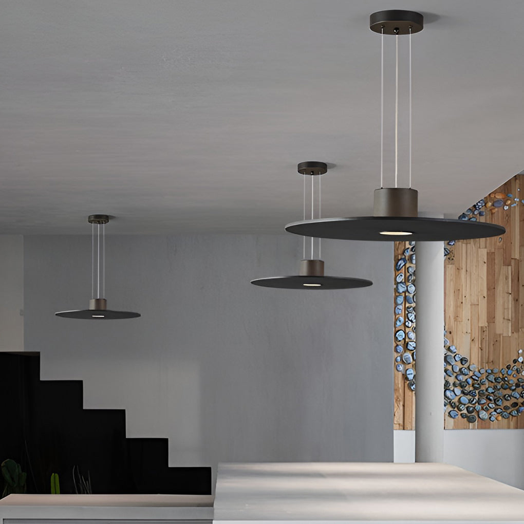 Modern Round Plate LED Pendant Light Minimalist Hanging Lamp for Kitchen Island