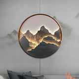 Modern Round Rock Slab Wall Sconce with Mountain Scenery Painting LED Lighting