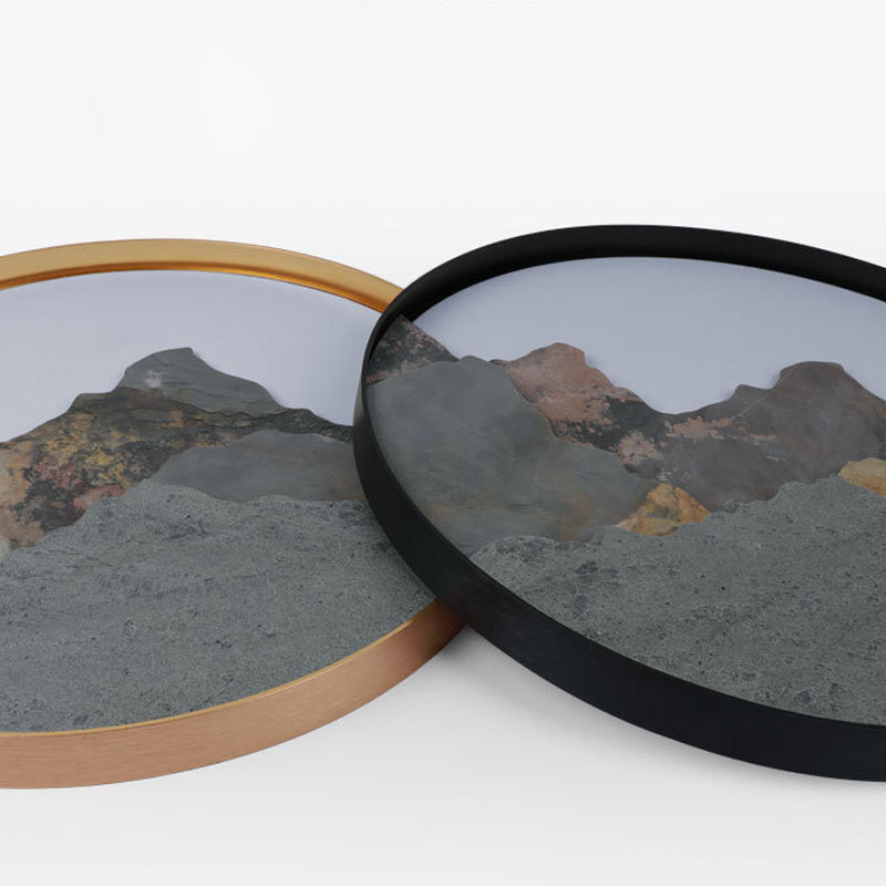 Modern Round Rock Slab Wall Sconce with Mountain Scenery Painting LED Lighting
