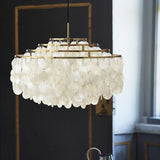 Modern Round Shell Pendant Light Coastal Chandelier for Living Room and Bedroom