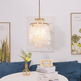 Modern Round Shell Pendant Light Coastal Chandelier for Living Room and Bedroom