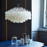 Modern Round Shell Pendant Light Coastal Chandelier for Living Room and Bedroom