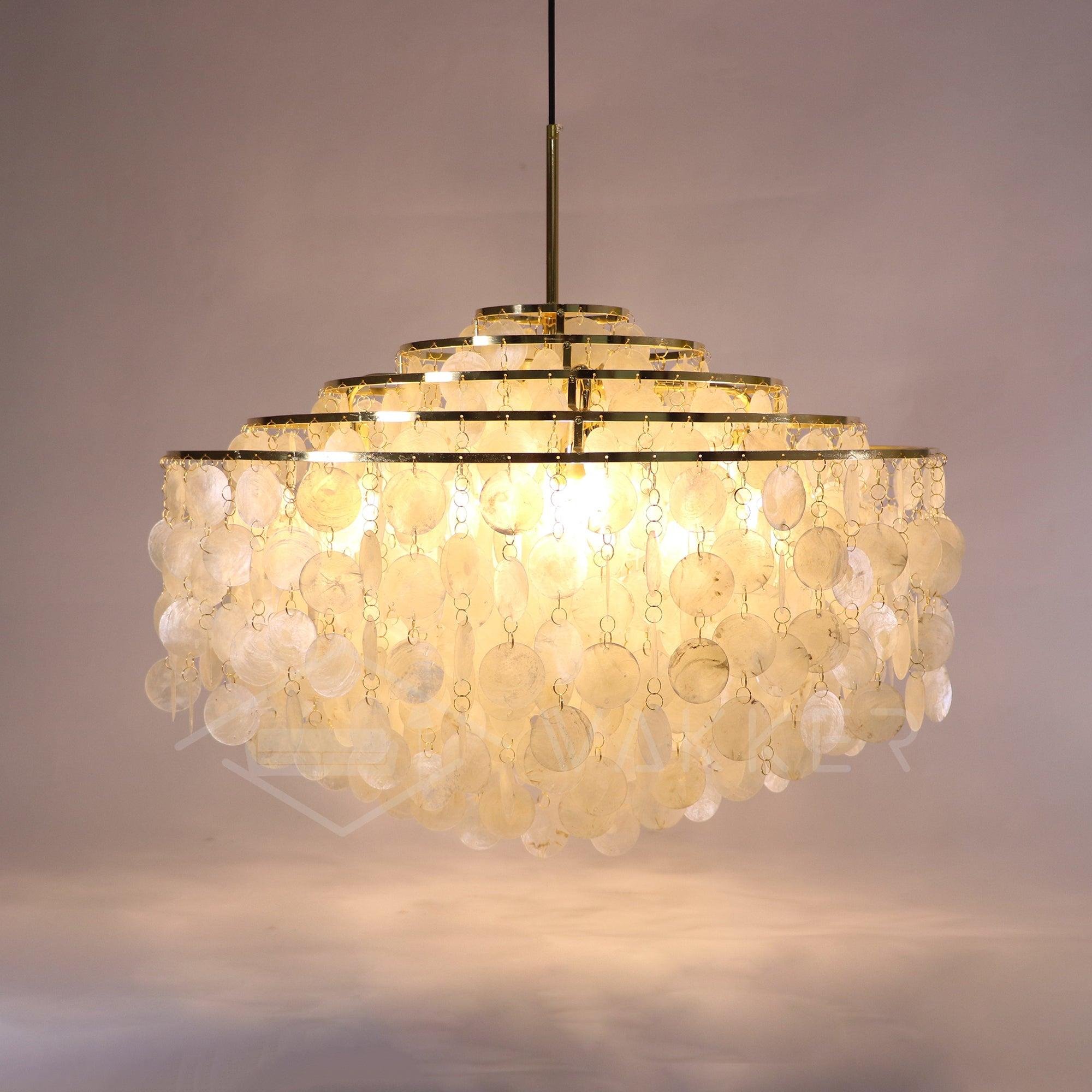 Modern Round Shell Pendant Light Coastal Chandelier for Living Room and Bedroom