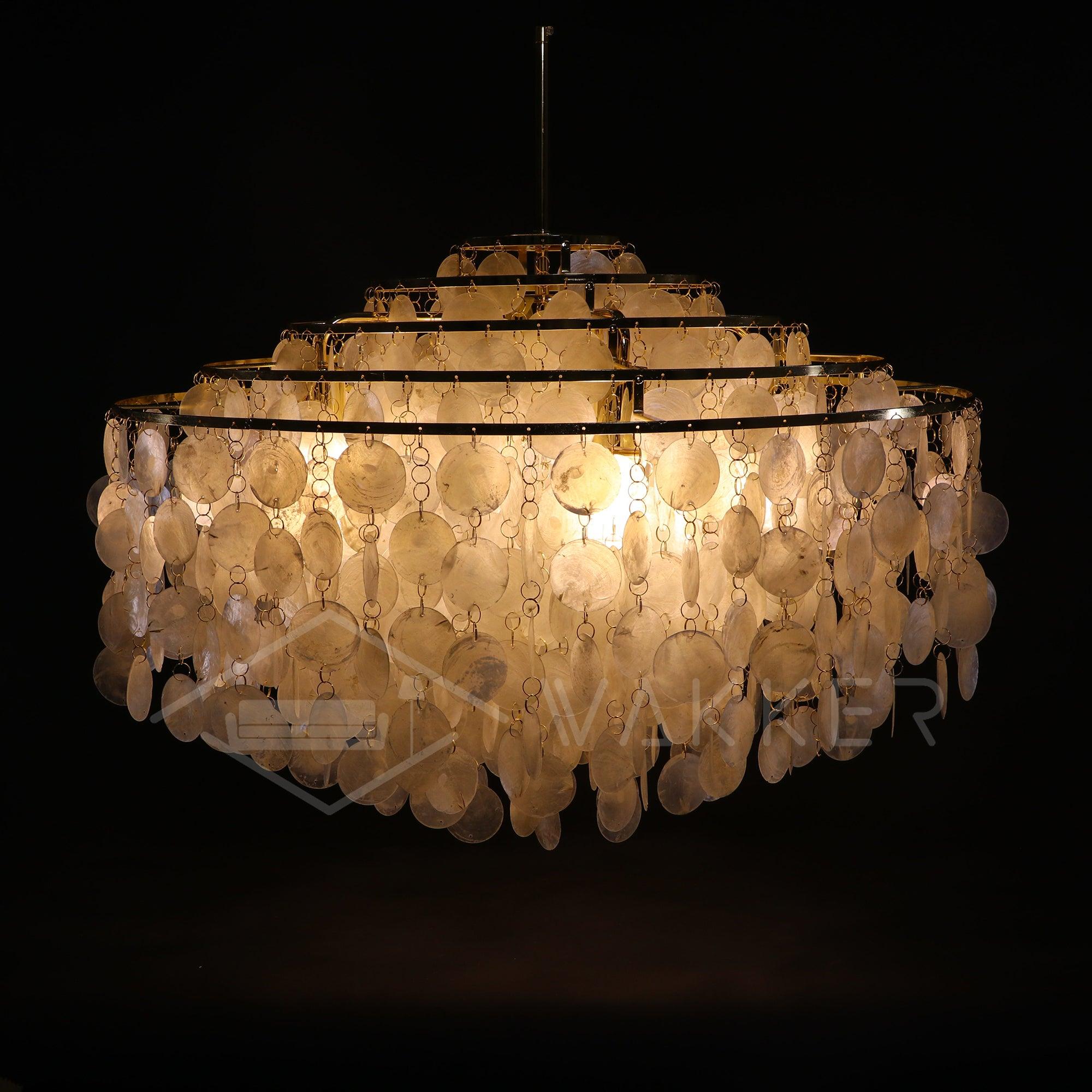 Modern Round Shell Pendant Light Coastal Chandelier for Living Room and Bedroom