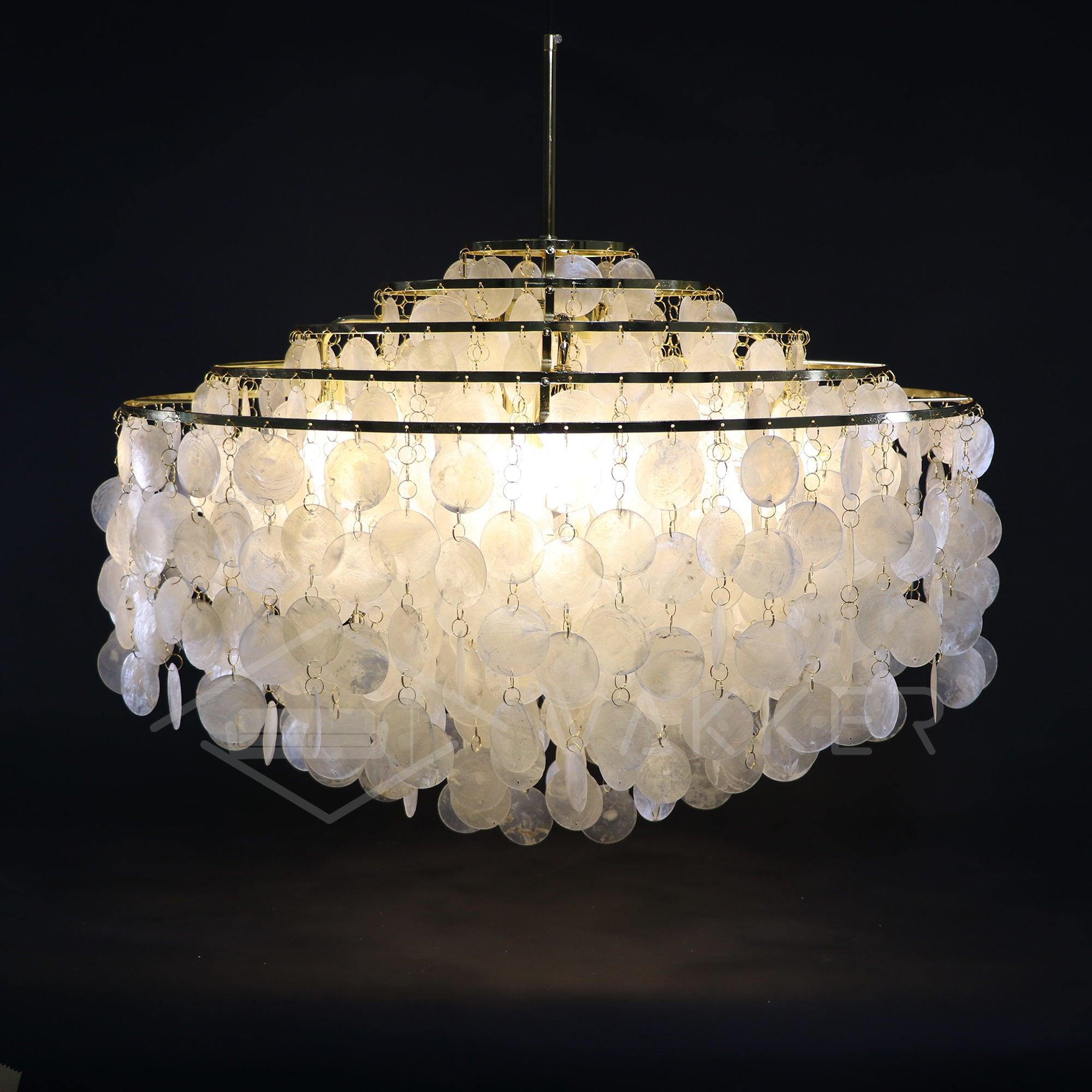 Modern Round Shell Pendant Light Coastal Chandelier for Living Room and Bedroom