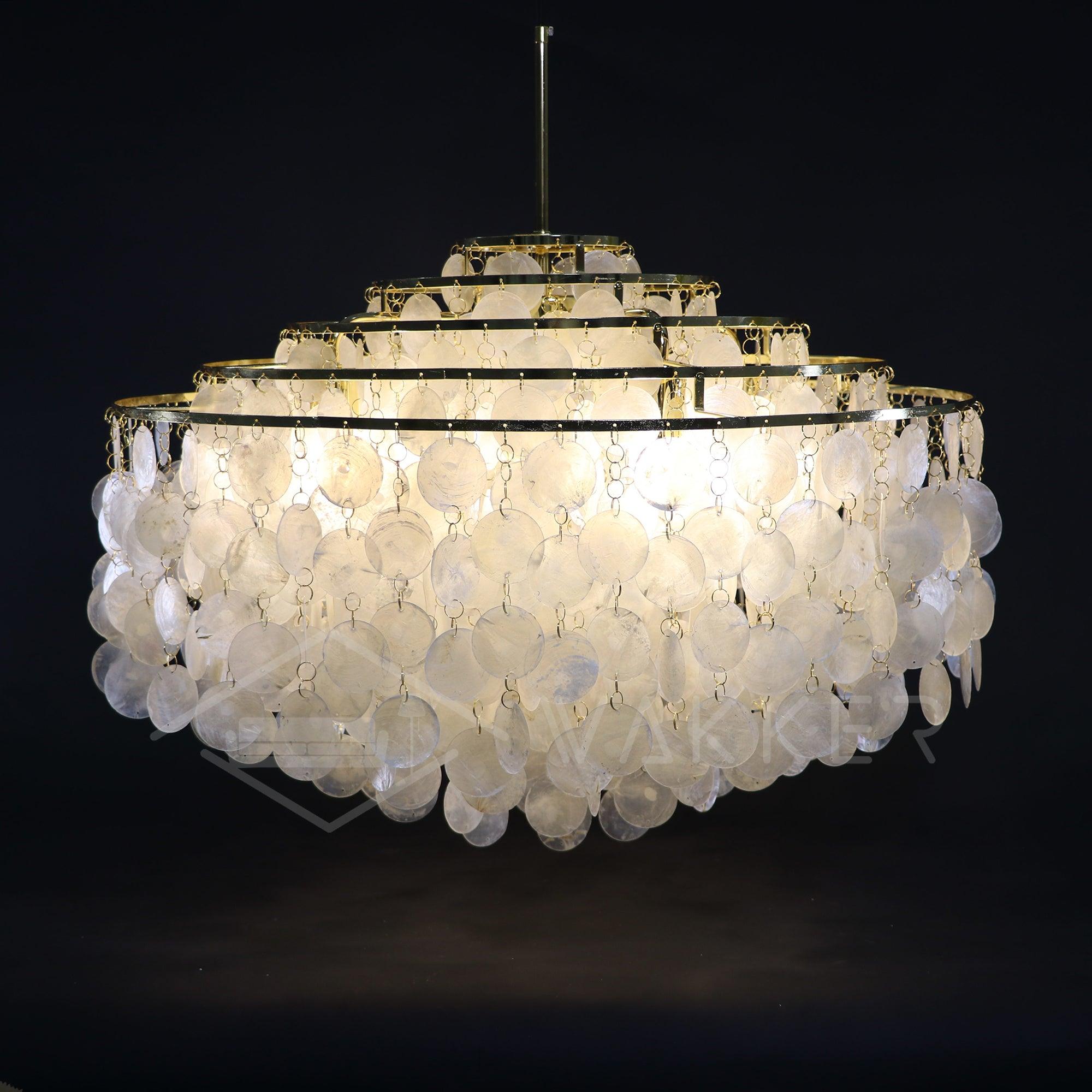 Modern Round Shell Pendant Light Coastal Chandelier for Living Room and Bedroom